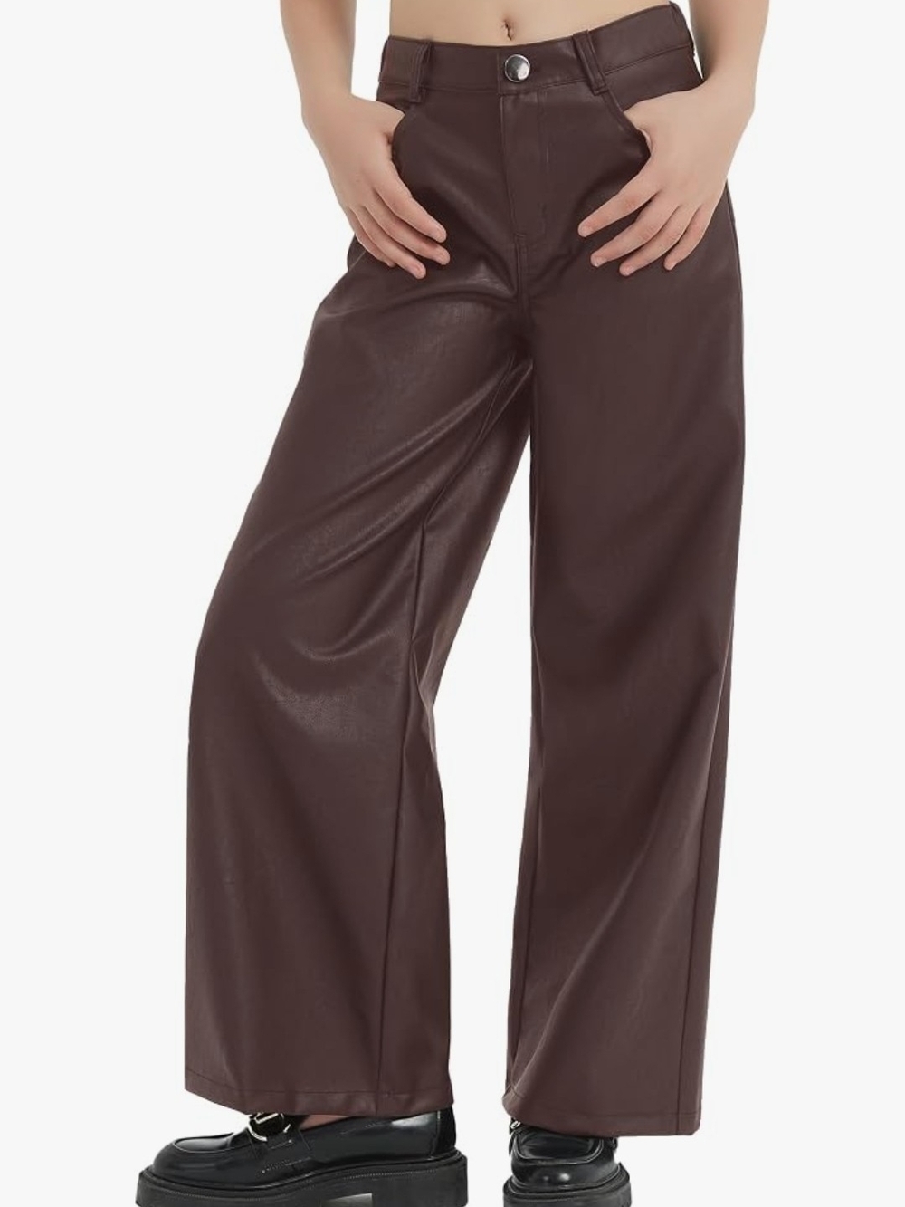 Wide Leg Faux Leather Pants in Deep Brown